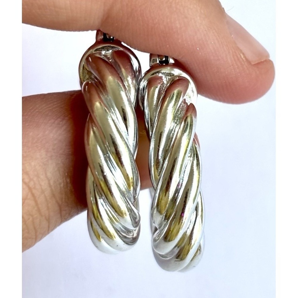Arthur Court Aluminum Twisted Hoop Earrings 1.1 In Polished Discontinued Jewelry